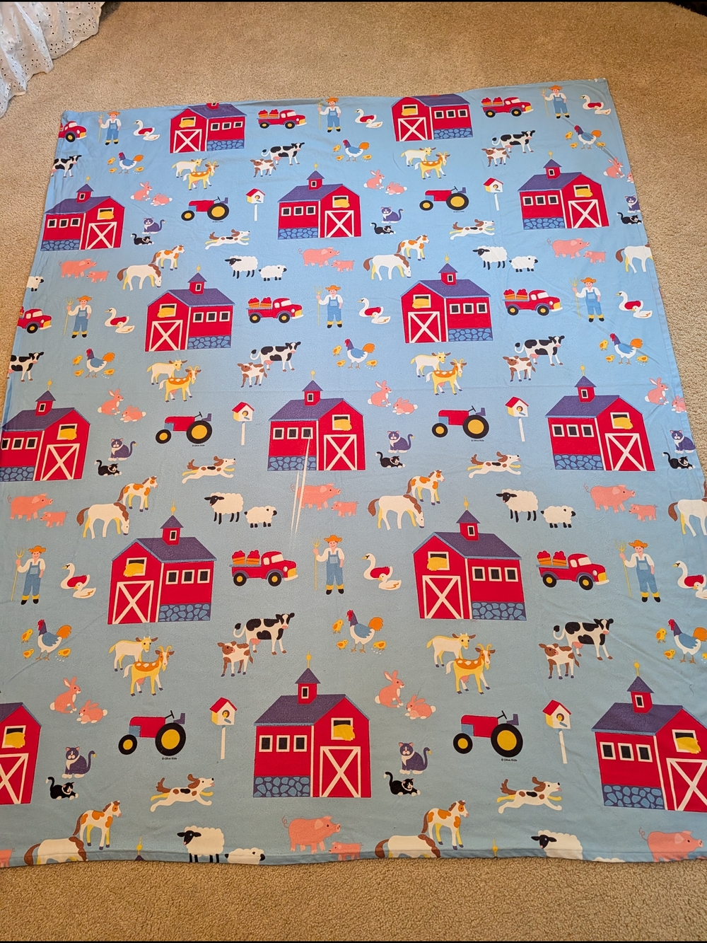 Lot Of 2 Kids Light Blue Farm Animal Twin Blanket Vintage